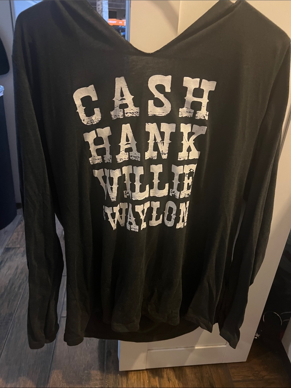 District Black V-Neck Men's Sweater with White Distressed Band Print